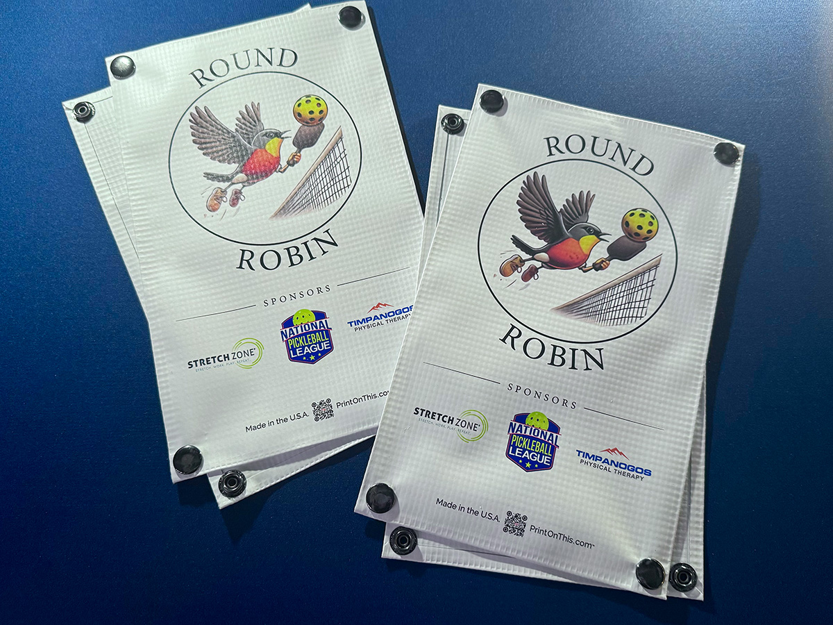 Custom printed round robin tournament banners with sponsor branding